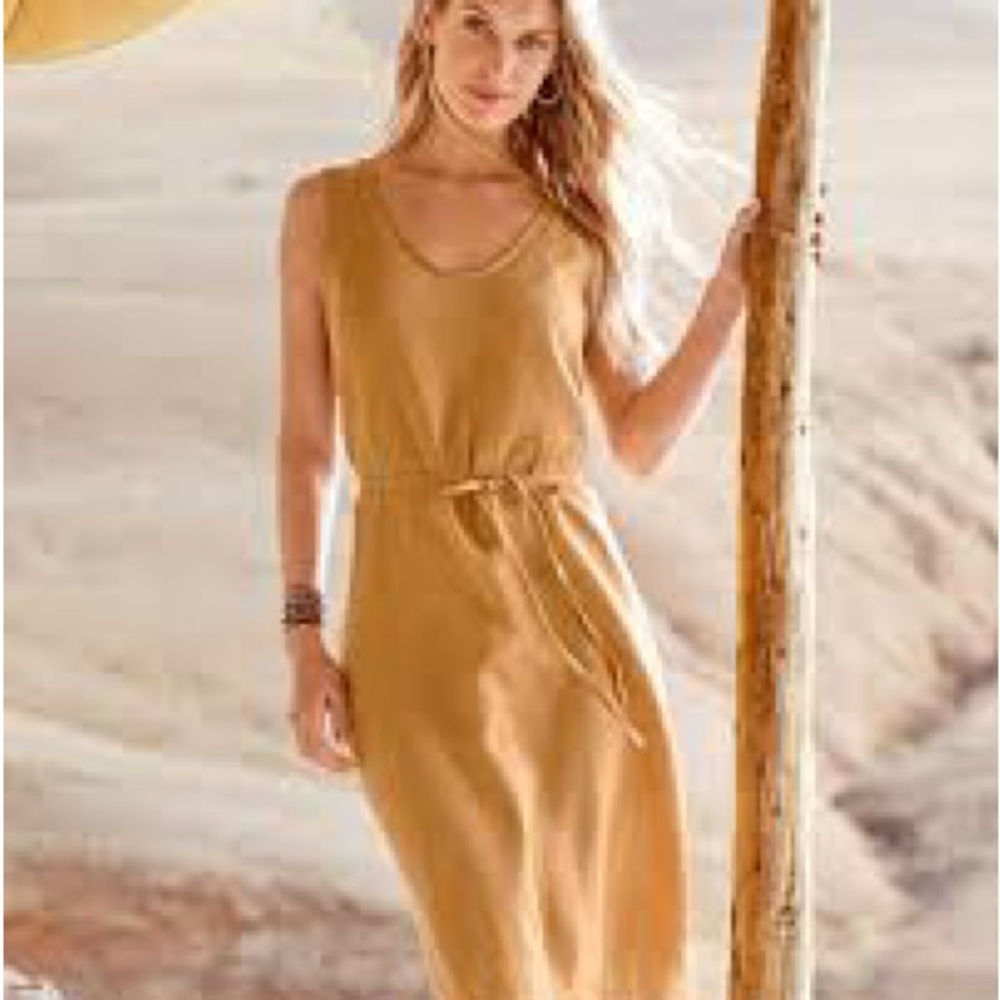 Sundance 100% linen beautiful sleeveless dress with drawstring at waist
